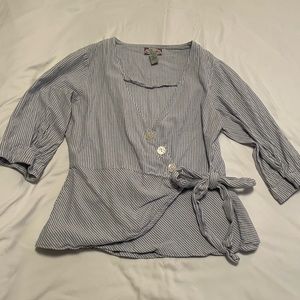 Studio West Blue/White Stripped Cross Over Blouse, Size S